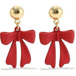 Women's Christmas Holiday Red Pearl Bow Earring Holiday Jewelry Gift stylish